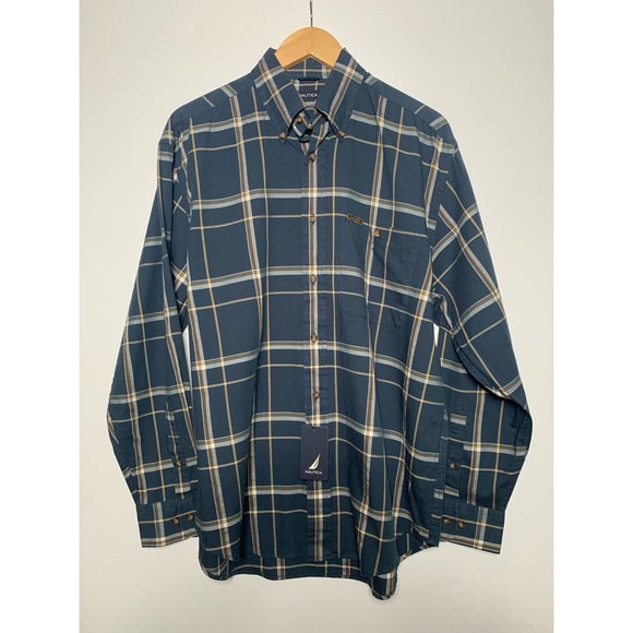 NWT BLUE PLAID NAUTICA BUTTON DOWN - MEDIUM - Picture 4 of 6